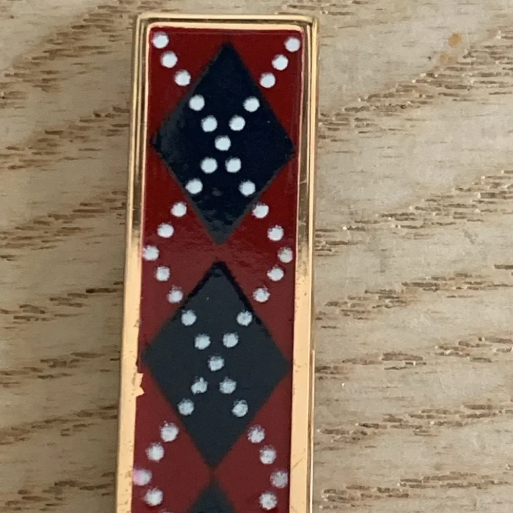 Vintage Swank Argyle Red, White &‎ Navy Blue With Gold Tone Tie Bar & Cuff Links